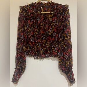 Women’s Free People Floral Chiffon Blouse - Red, Yellow, Black
